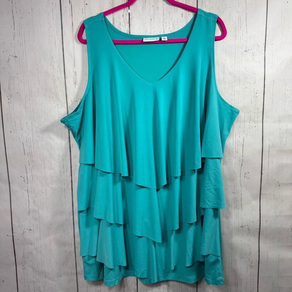 Susan Graver Aqua Tiered Ruffle Tunic Tank Top Plus Size 3X Coastal Resortwear